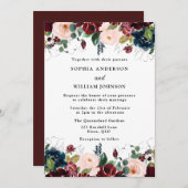 Elegant Burgundy, Blush & Navy Waterverf Wedding Kaart (Voorkant / Achterkant)