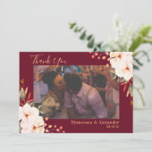 Elegant Burgundy Blush Oranje Floral Bedankkaart (Staand voorkant)