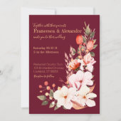 Elegant Burgundy Blush Oranje Floral Wedding Kaart (Voorkant)