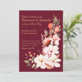 Elegant Burgundy Blush Oranje Floral Wedding Kaart (Staand voorkant)