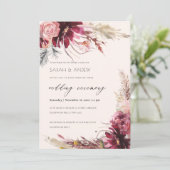 Elegant Burgundy Blush Pampas Grass Wedding Invite Bedankkaart (Staand voorkant)