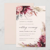 Elegant Burgundy Blush Pampas Grass Wedding Invite Bedankkaart (Voorkant / Achterkant)