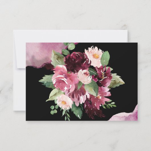 Elegant Burgundy Blush Pink and Black RSVP Card (Achterkant)