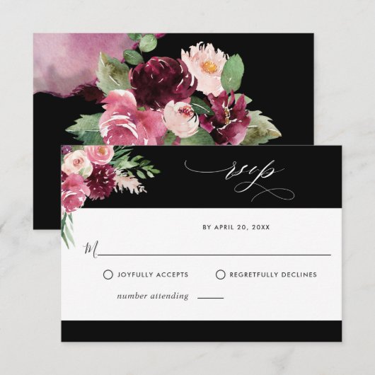 Elegant Burgundy Blush Pink and Black RSVP Card (Voorkant / Achterkant)