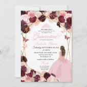 Elegant Burgundy Blush Pink Floral Quinceanera Inv Kaart (Voorkant)