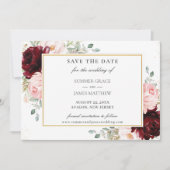 Elegant Burgundy Blush Pink Floral Rozen Weddensch Save The Date (Voorkant)