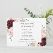 Elegant Burgundy Blush Pink Floral Rozen Weddensch Save The Date (Staand voorkant)