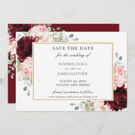 Elegant Burgundy Blush Pink Floral Rozen Weddensch Save The Date
