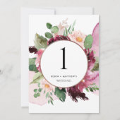 Elegant Burgundy Blush Pink Floral Table Number (Achterkant)