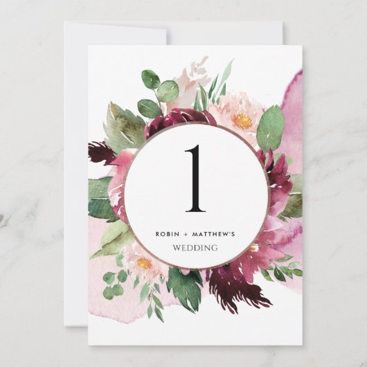 Elegant Burgundy Blush Pink Floral Table Number (Achterkant)