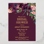 Elegant Burgundy Blush Pink Floral Vrijgezellenfee Folie Uitnodiging (Voorkant)