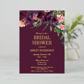 Elegant Burgundy Blush Pink Floral Vrijgezellenfee Folie Uitnodiging (Staand Voorkant)