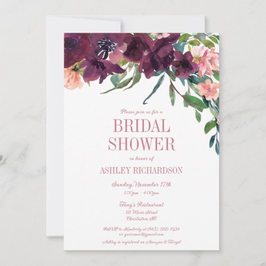 Elegant Burgundy Blush Pink Floral Vrijgezellenfee Kaart (Voorkant)