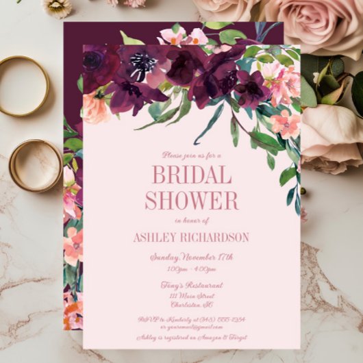 Elegant Burgundy Blush Pink Floral Vrijgezellenfee Kaart