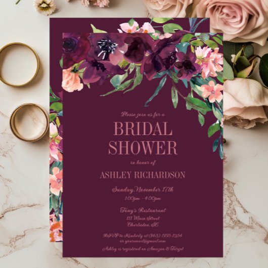 Elegant Burgundy Blush Pink Floral Vrijgezellenfee Kaart