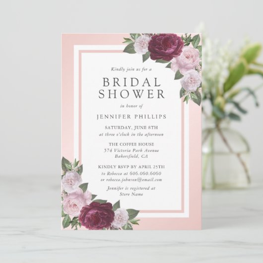 Elegant Burgundy Blush Pink Floral Vrijgezellenfee Kaart (Staand voorkant)