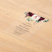 Elegant Burgundy Blush Pink Floral Wedding Acryl Uitnodigingen (Laagn)