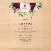 Elegant Burgundy Blush Pink Floral Wedding Acryl Uitnodigingen (Voorkant)