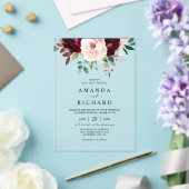 Elegant Burgundy Blush Pink Floral Wedding Acryl Uitnodigingen (Insitu (Huwelijk))