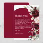 Elegant Burgundy Blush Pink Floral Wedding Bedankkaart (Voorkant / Achterkant)