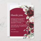 Elegant Burgundy Blush Pink Floral Wedding Bedankkaart (Voorkant)