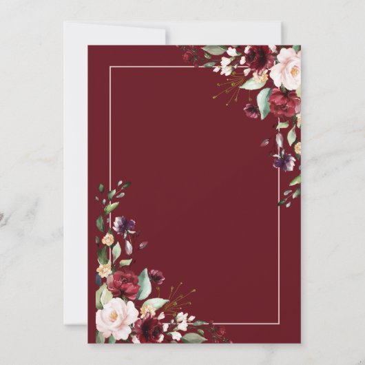 Elegant Burgundy Blush Pink Floral Wedding Kaart (Achterkant)