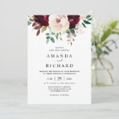 Elegant Burgundy Blush Pink Floral Wedding Kaart (Staand voorkant)