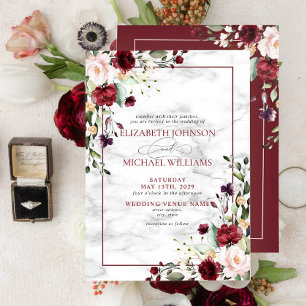Elegant Burgundy Blush Pink Floral Wedding Kaart