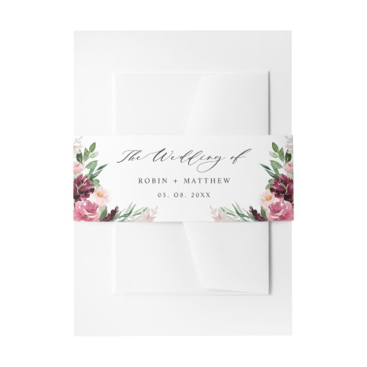 Elegant Burgundy Blush Pink Floral Wedding Uitnodigingen Wikkel (Voorkant Voorbeeld)