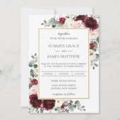 Elegant Burgundy Blush Pink Ivory Floral Wedding Kaart (Voorkant)