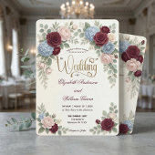 Elegant Burgundy Blush Pink Modern QR Code Wedding Kaart