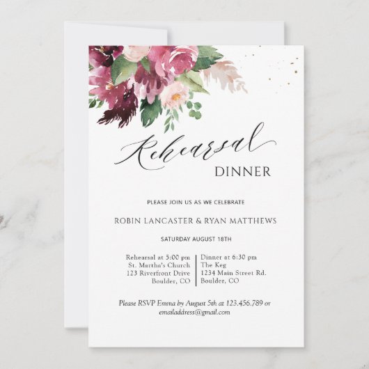 Elegant Burgundy Blush Pink Rehearsal Dinner Kaart (Voorkant)