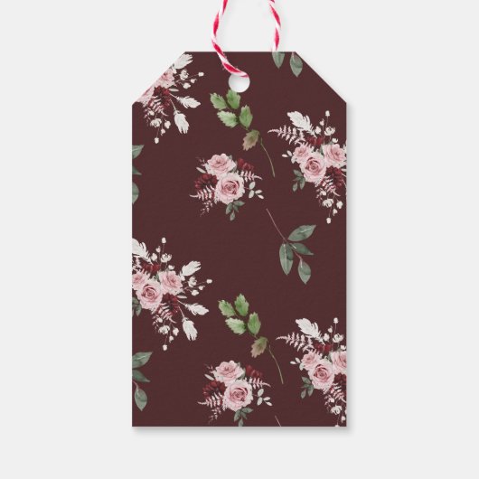 Elegant Burgundy Blush Pink Rose Weddenschap Bedan Cadeaulabel (Achterkant)