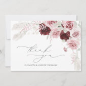 Elegant Burgundy Blush Pink Roses Floral Wedding Bedankkaart (Voorkant)