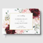 Elegant Burgundy Blush Pink Roses Floral Wedding Gastenboek (Voorkant)