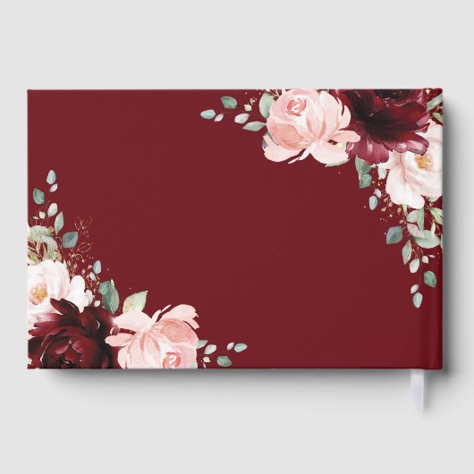 Elegant Burgundy Blush Pink Roses Floral Wedding Gastenboek (Achterkant)