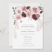 Elegant Burgundy Blush Pink Roses Floral Wedding Kaart (Voorkant)