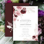 Elegant Burgundy Blush Pink Roses Floral Wedding Kaart<br><div class="desc">De huwelijksuitnodiging is een verbluffend kunstwerk dat de schoonheid van de natuur in al zijn splinters laat zien. Het rijke bruine kleurenpalet wordt prachtig aangevuld met de zachte en delicate, wazige roze rozen en de natuurlijke, oortige tinten van het pampasgras, waardoor een gevoel van harmonie en evenwicht ontstaat dat echt...</div>