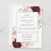 Elegant Burgundy Blush Pink Roses Floral Wedding Kaart (Voorkant)