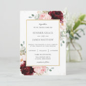 Elegant Burgundy Blush Pink Roses Floral Wedding Kaart (Staand voorkant)