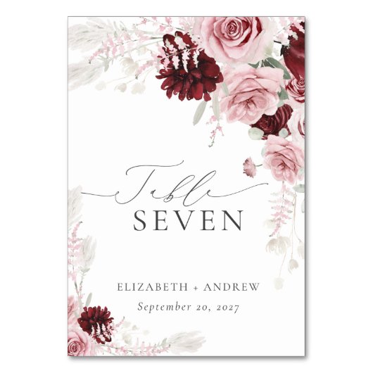 Elegant Burgundy Blush Pink Roses Floral Wedding Kaart (Voorkant)