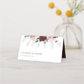 Elegant Burgundy Blush Pink Roses Floral Wedding Plaatskaartje (Voorkant)