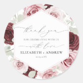 Elegant Burgundy Blush Pink Roses Floral Wedding Ronde Sticker (Voorkant)