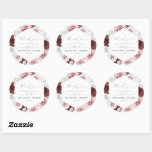 Elegant Burgundy Blush Pink Roses Floral Wedding Ronde Sticker<br><div class="desc">Deze Wedding Square Sticker is een verbluffende manier om een aanraking van schoonheid en verfijning toe te voegen aan je huwelijksgunsten of andere decor-artikelen. De combinatie van de rijke bruine en zachte, stoffige roze tinten, samen met de delicate texturen van het pamapengras, creëer een fascinerend en oogstend ontwerp. Het waterverf-effect...</div>