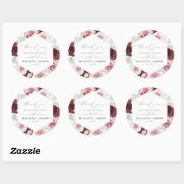 Elegant Burgundy Blush Pink Roses Floral Wedding Ronde Sticker