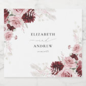 Elegant Burgundy Blush Pink Roses Floral Wedding Sparkling Wijnetiket (Enkel label)