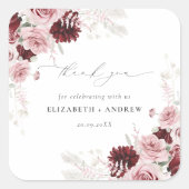 Elegant Burgundy Blush Pink Roses Floral Wedding Vierkante Sticker (Voorkant)