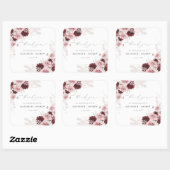 Elegant Burgundy Blush Pink Roses Floral Wedding Vierkante Sticker (Vel)
