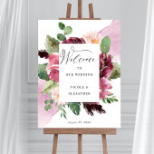 Elegant Burgundy Blush Pink Weddenschap Welkomstte Poster