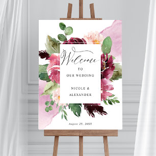 Elegant Burgundy Blush Pink Weddenschap Welkomstte Poster